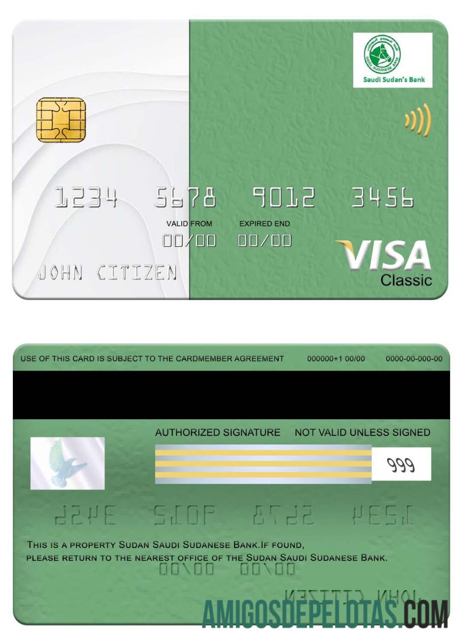 Cartão Visa Classic do Banco Sudão Saudita do Sudão amostra